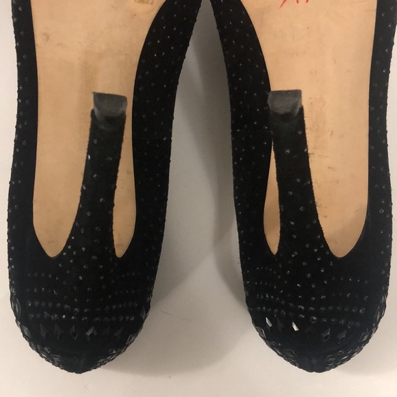 BCBG 7.5 Black High heel Platform Pump Suede metallic Studs Excellent Condition - Picture 8 of 10